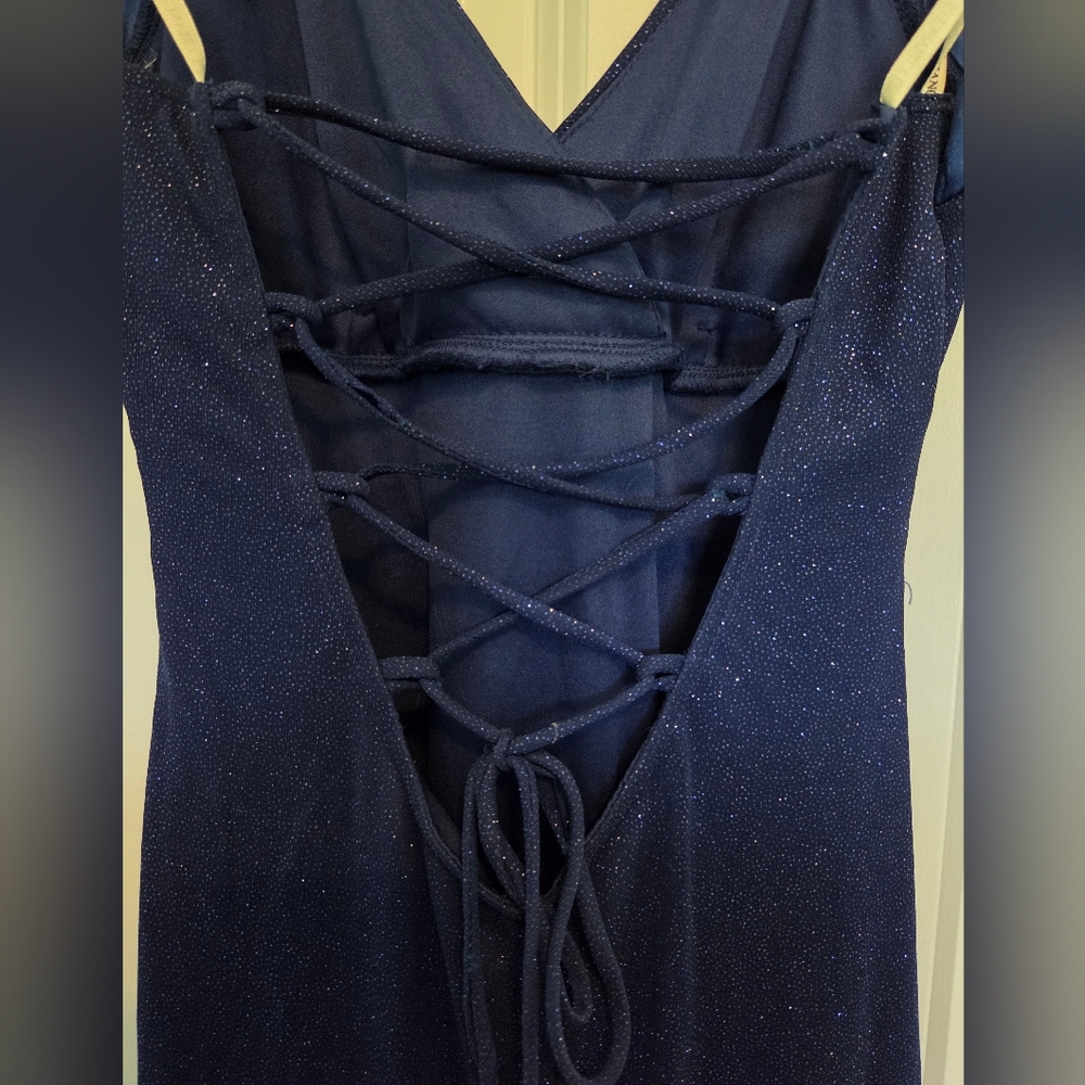City Triangles Navy Sparkle Halter Gown - Picture 3 of 4